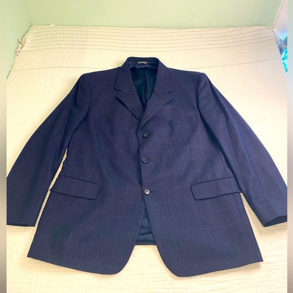 Evan Picone Men's Blue Suit Jacket Lambs Wool Tailored for Hechts 46L - Picture 1 of 16